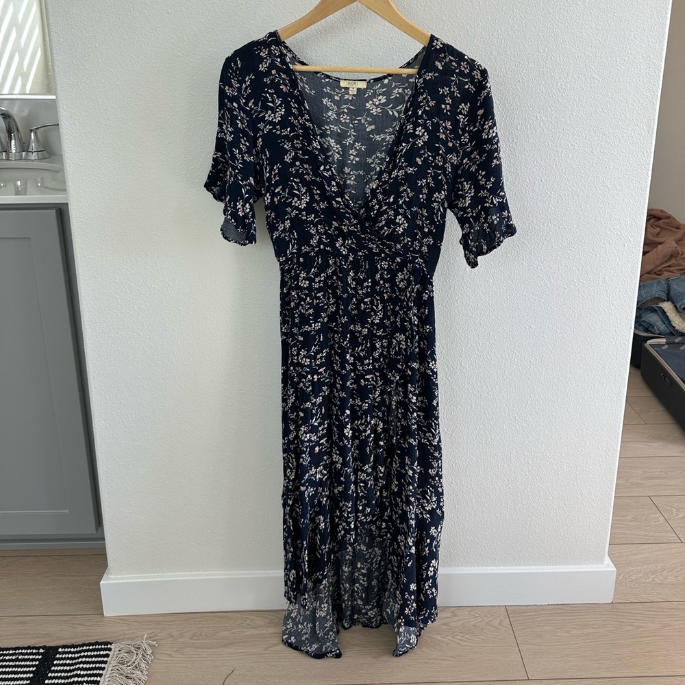 Kori Blue Flutter Sleeve Midi Dress